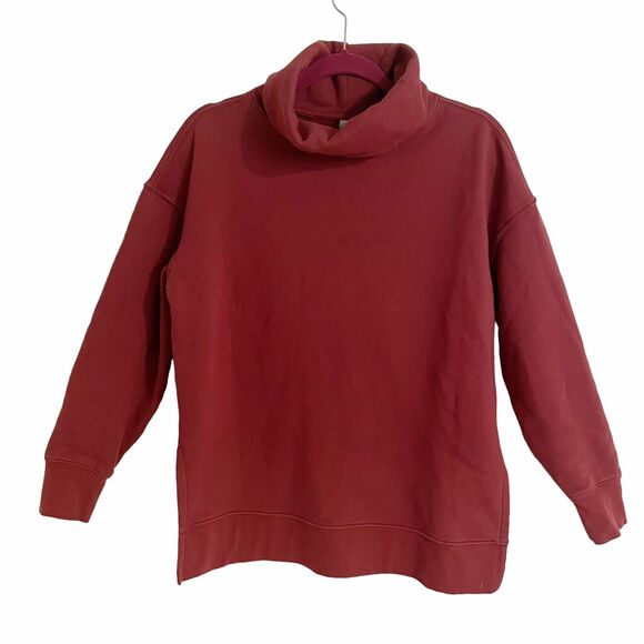 Athleta Sweatshirt Sz S Oversized Cozy Karma Funnel Neck Pullover Maple Red - Picture 1 of 9